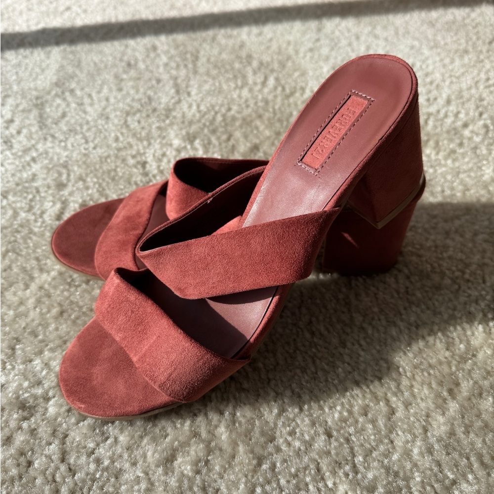 Forever 21 Red/Pink Suede Chunky Heeled Sandals